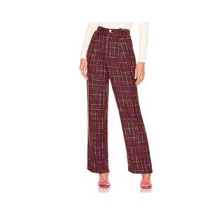 Majorelle Revolve Tweed Pants Pink Brown Checked High Rise Wide Leg Preppy Lined